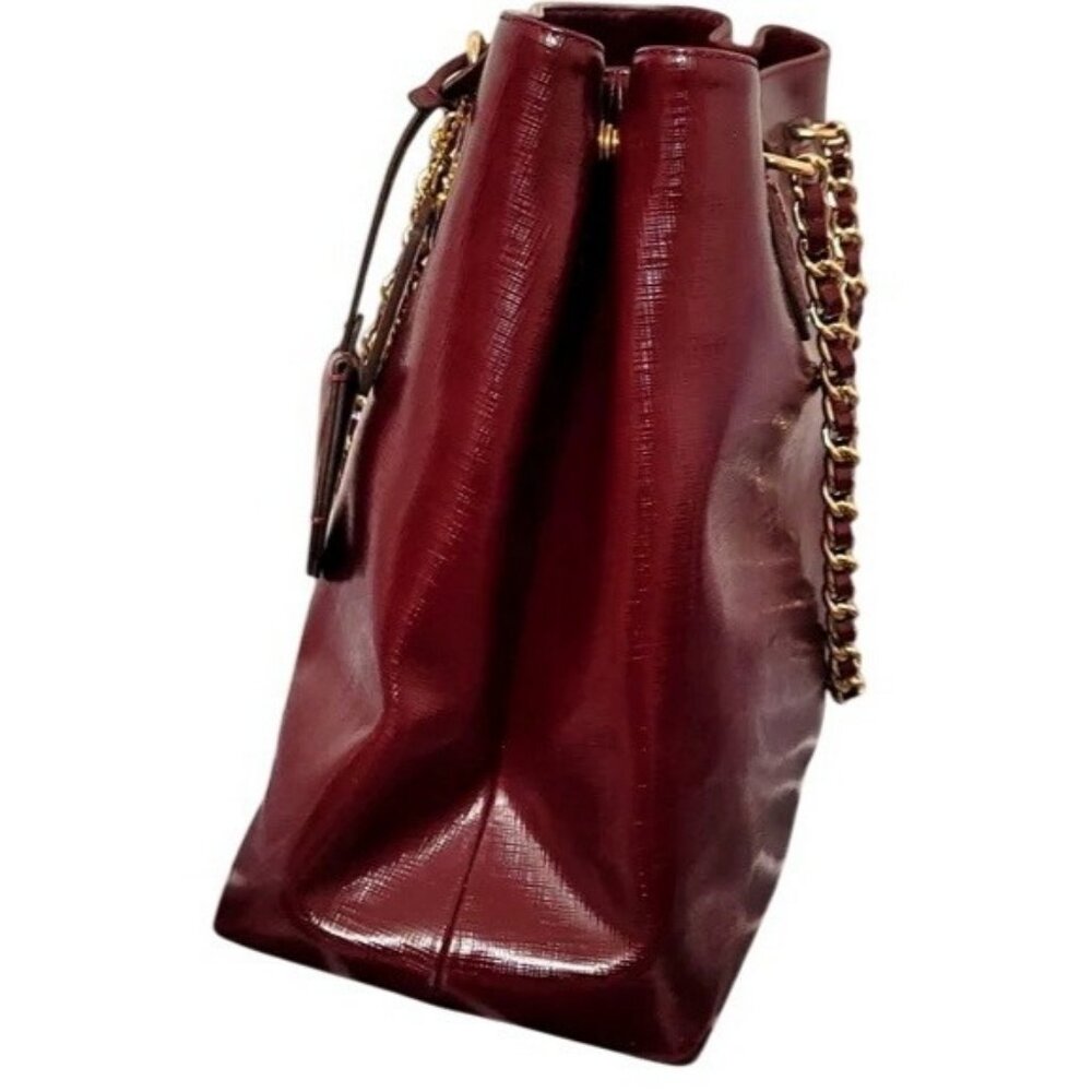 Coach 2014 Peyton Oxblood Saffiano Leather Chain Tote with expandable sides - Picture 6 of 14